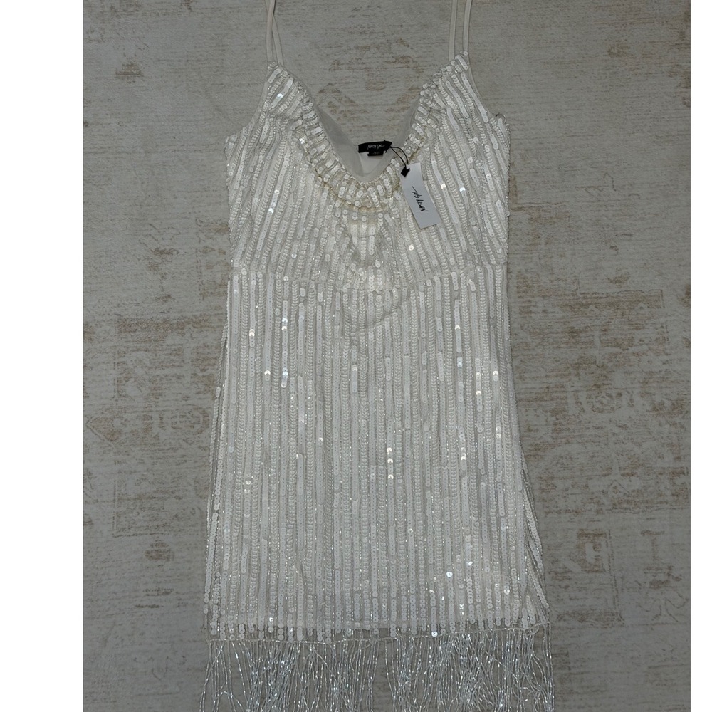 Nasty Gal White Sequin Fringe Mini Dress